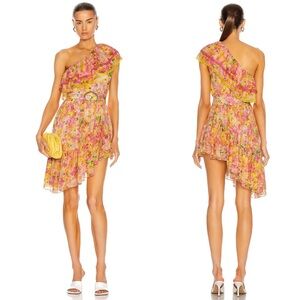 Rococo Sand Nesh one shoulder pink yellow dress size large NEW! New with tags!